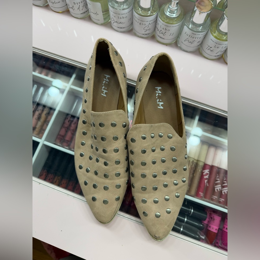 Mi.iM Beige Studded Pointed-Toe Mules (Size 10)